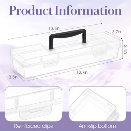 4 Pack Paint Brush Case - Portable Clear Plastic Brush Storage Box with Black Handle, 13 x 3.5 x 2.25 Inches Heavy Duty Organizer for Artists