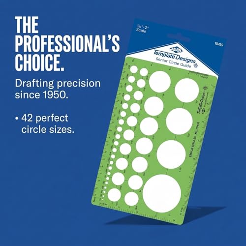 Alvin, TD435, Senior Circle Guide Template, Drawing and Drafting Tool - 42 Circles, 5 x 8 x .030 Inches - style: Senior Circle