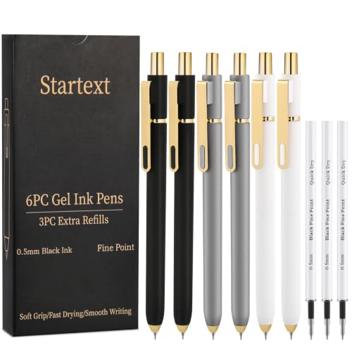 6Pcs Gel Pens-0.5mm Fine Point Black Ink with 3 Extra Refills, Soft Comfortable Grip,Smooth Fluent Writing,Retractable Design for Men Journal,Business Office and Nurse Note Taking (Black Gray White) - color: Black Gray White