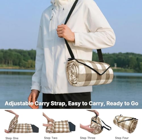 TigeJoy Extra Large Picnic Blanket Waterproof Beach Blanket 80''x80'' - color: Beige, size: 6'8" x 6'8" (Rectangular)