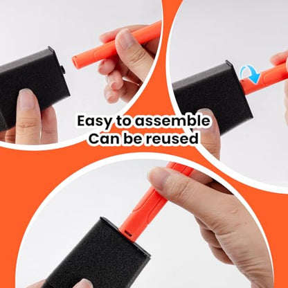 Mister Rui Foam Brush Kit 2 Inch with 2 Handles & 8 Sponge Heads | Refillable System for Smooth. Ideal for Acrylic, Furniture, Cabinets – Works with Latex, Stain and Varnish