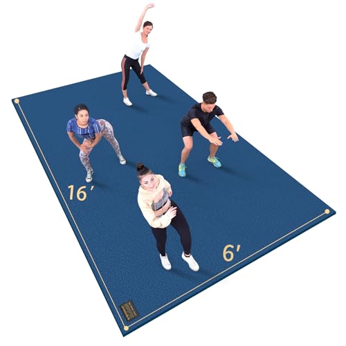 GXMMAT Extra Large Exercise Mat 16'x6'/12'x6'/10'x6'/8'x6'(7mm) - color: Navy Blue, size: 6*16 FT
