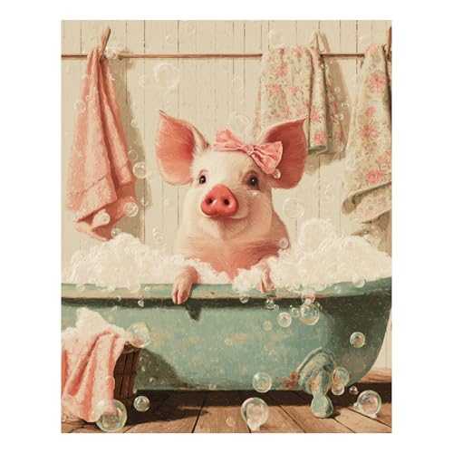 Reivworl Pig Paint by Numbers Kit for Adults Beginner 16×20 inch | Pig Paint by Number Kits 16×20 inch, Crafts on Canvas with Gifts. - color: 07-Pig
