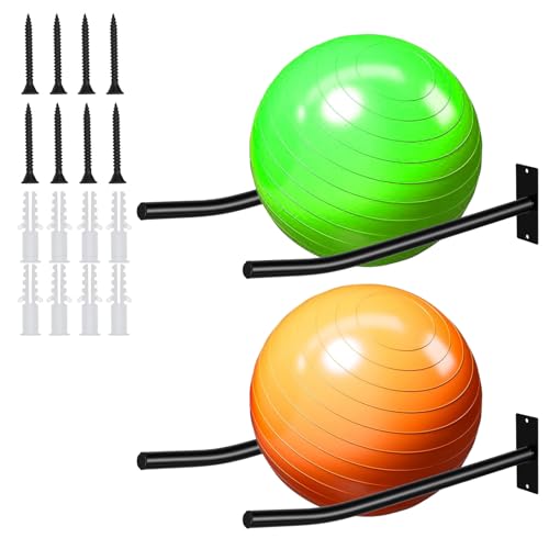 4Pcs Wall Mount Exercise Ball Holder, Heavy Duty Ball Holder Wall Mount, Metal Yoga Ball Rack for Stability Balls, Yoga Mats, Gym, Garage, Home Storage, Black