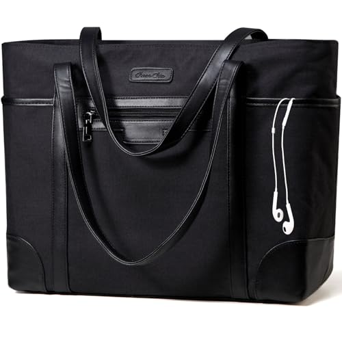 Laptop Bag for Women,ChaseChic Waterproof Classic Teacher's Tote Bag 15.6in Computer Work Bags for Women with Luggage Strap - color: Black-17.3in