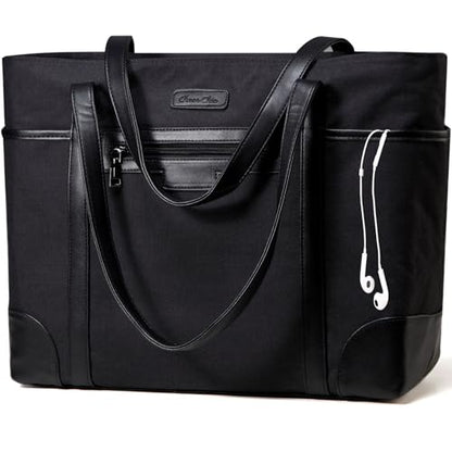 Laptop Bag for Women,ChaseChic Waterproof Classic Teacher's Tote Bag 15.6in Computer Work Bags for Women with Luggage Strap - color: Black-17.3in