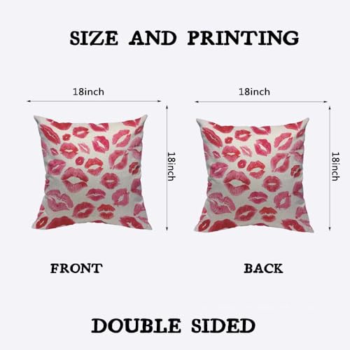 TKS MITLAN Lips Prints Throw Pillow Case Cushion Cover Kiss Lipstick Mouth Red Smooch Linen Couch Bed Sofa Car Waist Cushion Cover 18 x 18 inch - color: Lips Prints, size: 18" x 18" (Pack of 1)