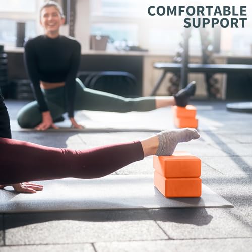Yoga Blocks 2 Pcs, 9"x6"x3" Yoga Brick Foam Blocks EVA Foam Block Yoga Props Accessories for Yoga Pilates Stretching and Meditation - color: Orange