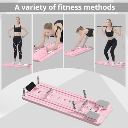 JANUA Pilates Board - Pilates Reformer Set, Multi-Purpose Foldable Pilates Reformer Board for Home, 5 in 1 Pilates Sliding Board - color: Pink