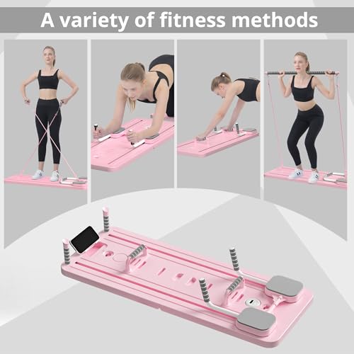 JANUA Pilates Board - Pilates Reformer Set, Multi-Purpose Foldable Pilates Reformer Board for Home, 5 in 1 Pilates Sliding Board - color: Pink