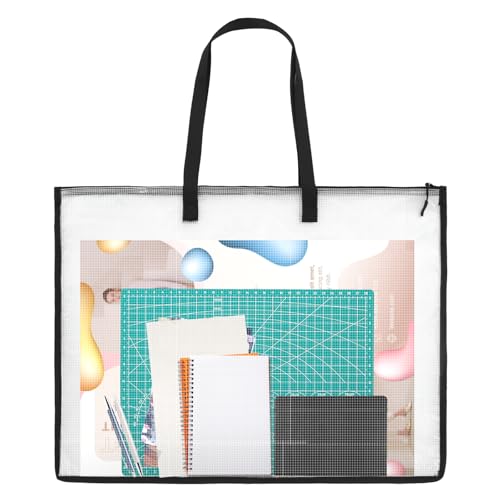 SynHHergyx Art Portfolio Bag, 23 x 35 Inch Portfolio Folder for Artwork Large Clear Mesh Storage Bags with Handle and Zipper for Posters, Bulletin Boards, Scrapbooks, Keepsake, Art Supplies - size: 23×35 Inch
