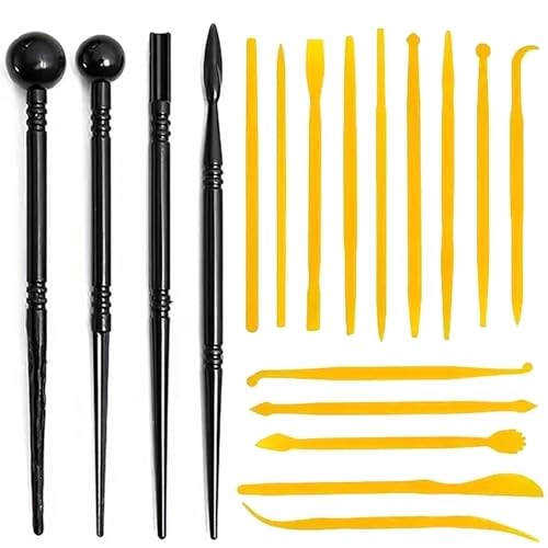 18Pcs Clay Sculpting Tool Set, Yellow Plastic Modeling Tools & Black Dual-Ended Ball Stylus Tools, Professional Pottery Carving Kit for Air Dry Clay, Polymer Clay, Ceramic & DIY Crafts - color: yellow