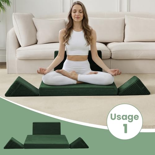 Meditation Cushion, Meditation Mat with Knee Support, Green | Large Washable Meditation Pillow for Sitting on Floor, Yoga Pillow with 2 Knee Cushions for Comfortable Sitting, 24x24in - color: Green, size: 24X24X2 Inch