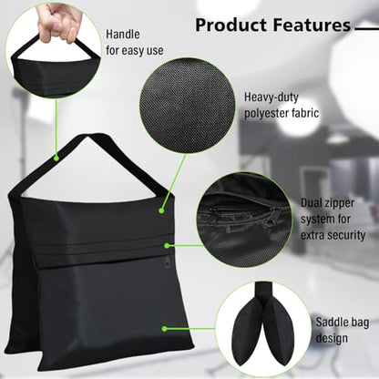 Eurmax USA 4-Pack Sandbag Weights,Photography SandBags for Light Stands and Video Equipments,Heavy Duty Saddlebags for Backdrop Stand,Tripod,Canopy,Umbrella Base,Fishing Chair and Picnic Table - color: Black, style: Saddle Sand