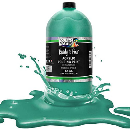 Pouring Masters Peppermint Metallic Pearl Ready to Pour Acrylic Pouring Paint - Premium 64-Ounce Pre-Mixed Fluid Acrylic Paint - Fluid Art Supplies for Canvas, Wood, Paper, Tile & Rocks - color: Peppermint Metallic Pearl, size: 64 Fl Oz (Pack of 1)