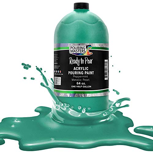 Pouring Masters Peppermint Metallic Pearl Ready to Pour Acrylic Pouring Paint - Premium 64-Ounce Pre-Mixed Fluid Acrylic Paint - Fluid Art Supplies for Canvas, Wood, Paper, Tile & Rocks | Ready to Pour, Premium Pre-Mixed Fluid Acrylic Paint - Fluid Art Su