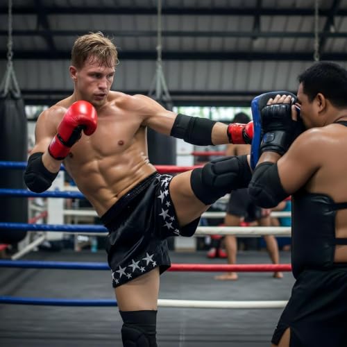 1 Pairs Muay Thai Elbow Pads and Knee Pad,Black,XL - color: Black, size: XL