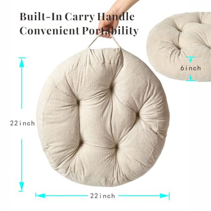 Floor Pillow Cushion with Handle for Adults Women Men - color: Beige, Round