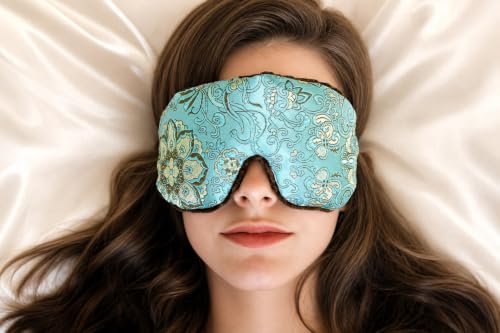 Handmade Opulence Yoga Eye Pillow - Weighted Flaxseed Fill, Unscented, Satin & Velvet, Adjustable Strap - Ideal for Meditation & Restful Sleep - Blue Lagoon - TEMF-BL - color: Blue Lagoon