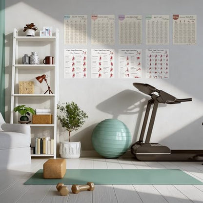 Chair Yoga Poster for Seniors & Beginners – Set of 4 Illustrated Guides & 5 30-Day Challenges Workout Plans, Exercise Charts for Mobility, Balance, Flexibility, Stretching Home Fitness