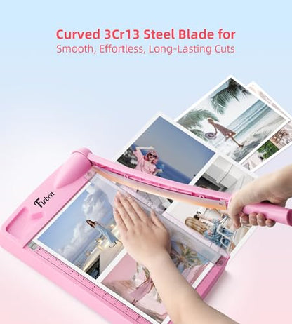 Firbon 12 Inch Guillotine Paper Cutter, Heavy Duty Paper Trimmer, Pink | 12-Sheet Capacity | Dual Scales | Paper, Cardstock & Photo Trimming | Scrapbooking Crafts | Office, Home & Studio Use - color: Pink