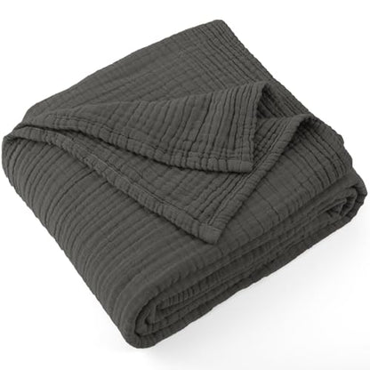 Carriediosa 100% Cotton Muslin Throw Blanket 66 x 90 Summer Gauze for Adult - color: Dark Gery, size: Twin XL