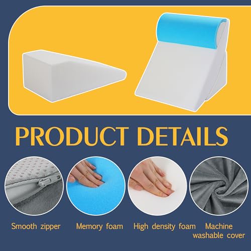 ROYALAY 4 Pcs Wedge Pillow Set for After Knee Surgery, Leg Elevation Pillow Post Surgery Knee Replacement with Reading Support for Bed, Leg Elevation & Headboard for Sleeping