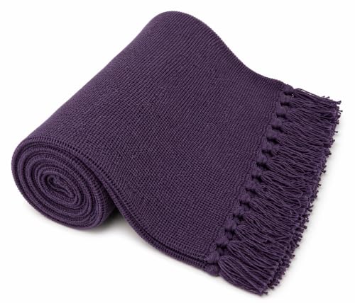 Kakaos Solid Color Cotton Yoga Blankets with Matching Tassels (Purple) - color: Purple