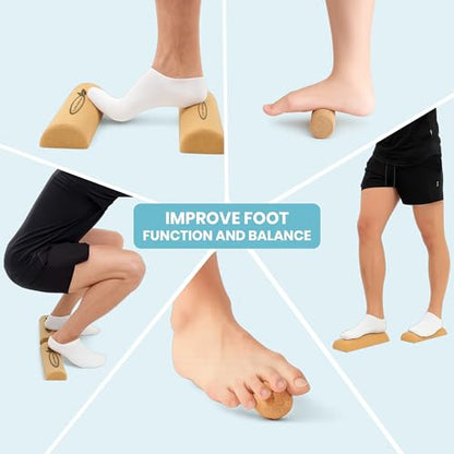 Natural Cork Balance Board Set - Yoga Foot & Ankle Strengthener, Balancing Board Massager for Plantar Fasciitis Relief, Pilates Toe Stretcher