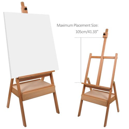 Beech Wood H-Frame Easel, 59"–75" Adjustable Height Studio Easel with Drawer & Shelf, 41" Canvas Holder 20KG Load, Heavy Duty Art Easel for Adults Artists Students Painting Display - color: EASEL-A