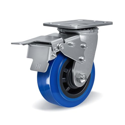 5'' X 2'' Caster, Heavy Duty Caster Wheel with Brake, Polyurethane on Polyolefin Core with Roller Bearing, Load 800lbs per Industrial Casters (1 Total Lock Brake) - style: 1 Total Lock Brake