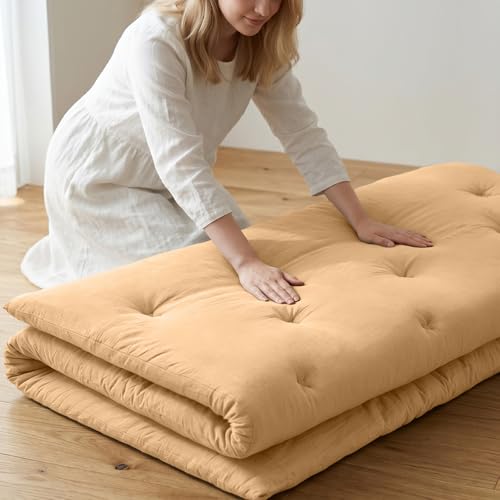ZonLi Japanese Floor Mattress, 100% Cotton Cover Foldable Futon Mattress - color: Burro, size: Twin(75"L x 39"W x 2.5"Th)