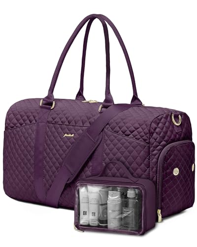 Women Weekender Travel Duffle Bag: Travel Duffel Overnight Bags with Shoe Compartment Large Carry on Tote with Toiletry Bag Weekend Traveling Yoga Gym Hospital Bag for Women with Wet Pocket Purple - color: 03-Purple, size: Large