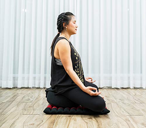 Leewadee Meditation Cushion Set – 1 Small Zafu Yoga Pillow and 1 Small Roll-Up Zabuton Mat Filled with Kapok - color: Sf13 - Red, Black
