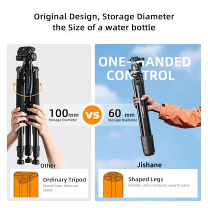 72" Travel Tripod for Camera and Phone, Lightweight Aluminum Tripod with Arca Ball Head, Phone Holder, Quick-Release Plate, Wireless Remote & Carry Bag for DSLR Smartphone Video Recording