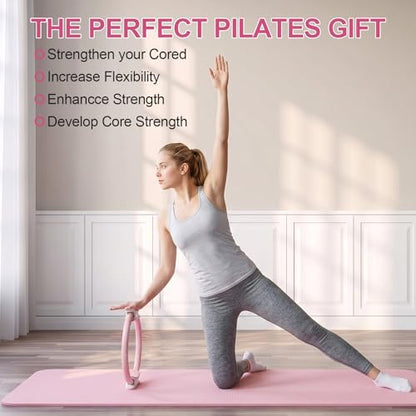 Pilates Ring 15 Inch Magic Circle Ring, Dual Padded Handles Pilates Exercise Circle, Adjustable Yoga Ring - color: Pink
