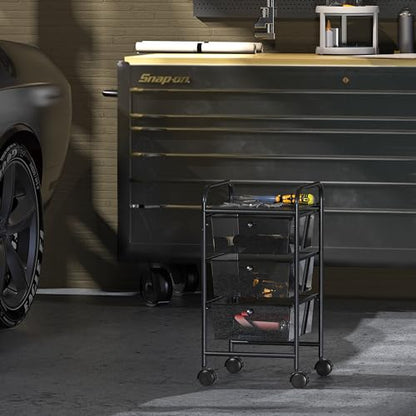 Simple Houseware 3 Drawers Rolling Utility Cart Art Craft Organizer, Black - color: Black, size: 3 Drawers