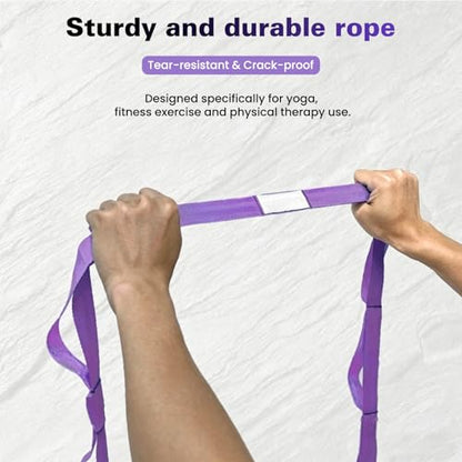 Stretching Strap with 10 Loops Non-Elastic Yoga Strap for Physical Therapy Pilates Dance Gymnastics Stretch Band for Daily Flexibility Routine at Home Gym Travel Includes Exercise Guide
