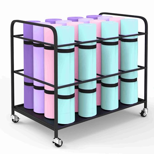 Yoga Mat Holder Organizer Yoga Mat Storage Rack Basket for Home Gym Exercise Workout Equipment Storage Shelf Cart - color: Black, size: 4-SLOT