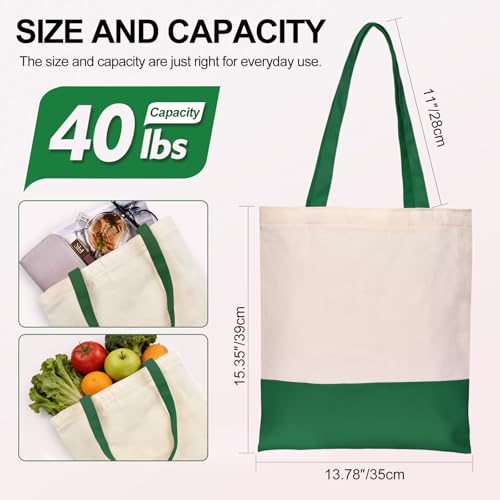 Canvas Tote Bag with Zipper for Women, Halloween Trick or Treat Bags Bulk | 13.8" x 15.3" Fashionable Two-Tone Cotton Tote Bag for Crafts, DIY Your Creative Designs - color: [A2] Beige / Green