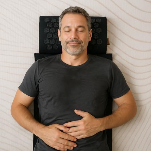 Couples Set – 2 Acupressure Mats & Pillows for Back & Neck Relief (Cream + Black)