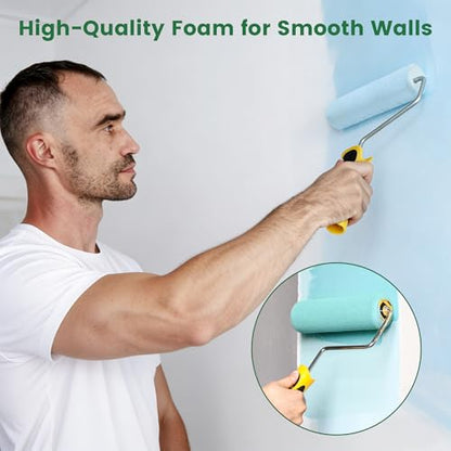 VOOMEY 9 inch Foam Paint Roller Cover(Blade-Cut Sponge), Pack of 3 | High Absorption 3/8" Nap Covers Foam Paint Roller 9 Inch, Paint Roller for Painting Walls - color: 3pcs yellow