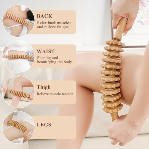 Xokocli Cellulite Massage Tool Wood Therapy Massage Tools Fascia Blaster Cellulite Roller Lymphatic Drainage Massager Deep Tissue Massage Stick for Legs Thighs Muscle Relief Recovery(White 12-Wheel) - color: Nude 12-wheel