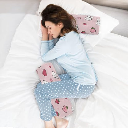 Bolster Pillow Neck Pillow Round Soft Health Memory Foam Pillows Long Cylindrical Body Pillow with Removable Cover Cute Back Yoga Bunny Pink Strawberry Hearts 17" x 5.5" - color: Bunny Pink Strawberry Hearts