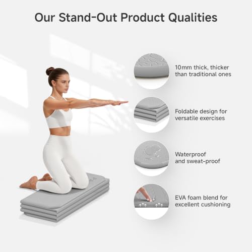 PAIDU Foldable Yoga Mat 10mm Thick, 75"x26" Non-Slip Fitness Exercise Mat - color: Grey