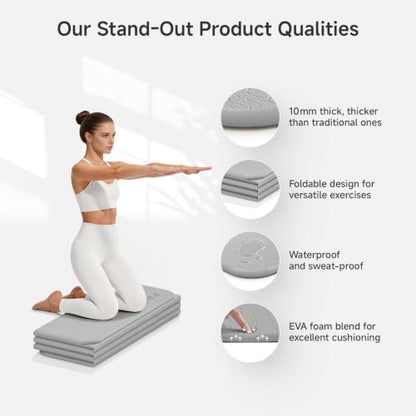 PAIDU Foldable Yoga Mat 10mm Thick, 75"x26" Non-Slip Fitness Exercise Mat - color: Grey