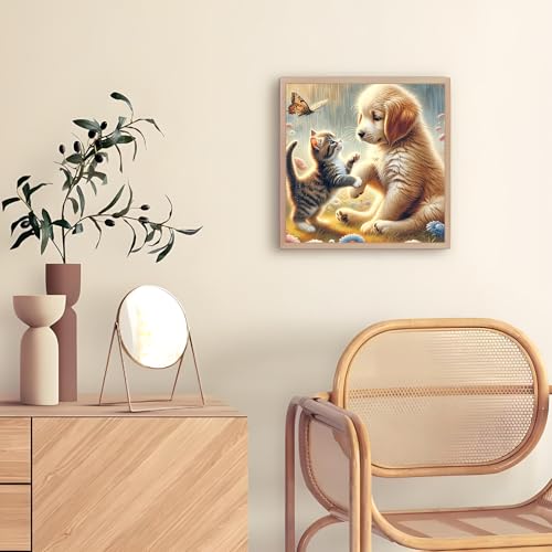 Shouruihua Cat Diamond Painting Kits for Adults, Dog Diamond Art Kits | Animal, Gem Art, Diamond Dotz Kits, Diamond Dots, Wall Art, Adult Crafts, Full Round Drill Diamond Painting Kits, 11.8x11.8in - color: Cat and Dog