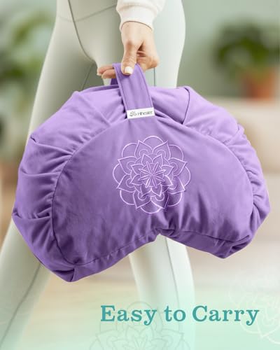 Hihealer Premium Crescent Meditation Cushion, Buckwheat Yoga Bolster Pillow - color: Purple