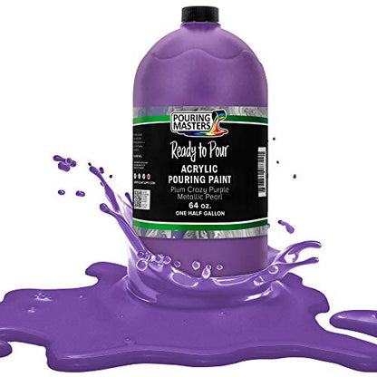 Pouring Masters Plum Crazy Purple Metallic Pearl Ready to Pour Acrylic Pouring Paint - Premium 64-Ounce Pre-Mixed Fluid Acrylic Paint - Fluid Art Supplies for Canvas, Wood, Paper, Tile & Rocks - color: Plum Crazy Purple Metallic Pearl, size: 64 Fl Oz (Pac