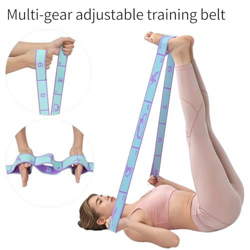 9 Loops Elastic Yoga Stretching Strap Pattern Guide, Resistance Stretch Band for Flexibility, Pilates, Dance, Gymnastics, Ballet, Physical Therapy, Leg & Body Stretching - color: Blue